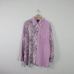 Koos of Course Silk Button Front Blouse Women 1X Purple Art to Wear Floral 162